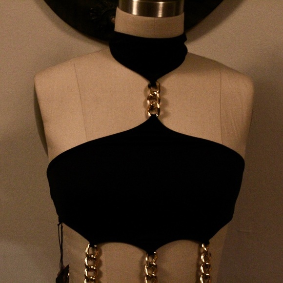 NWT Forplay Black and Gold Chains Jersey Knit Dress - Picture 2 of 5